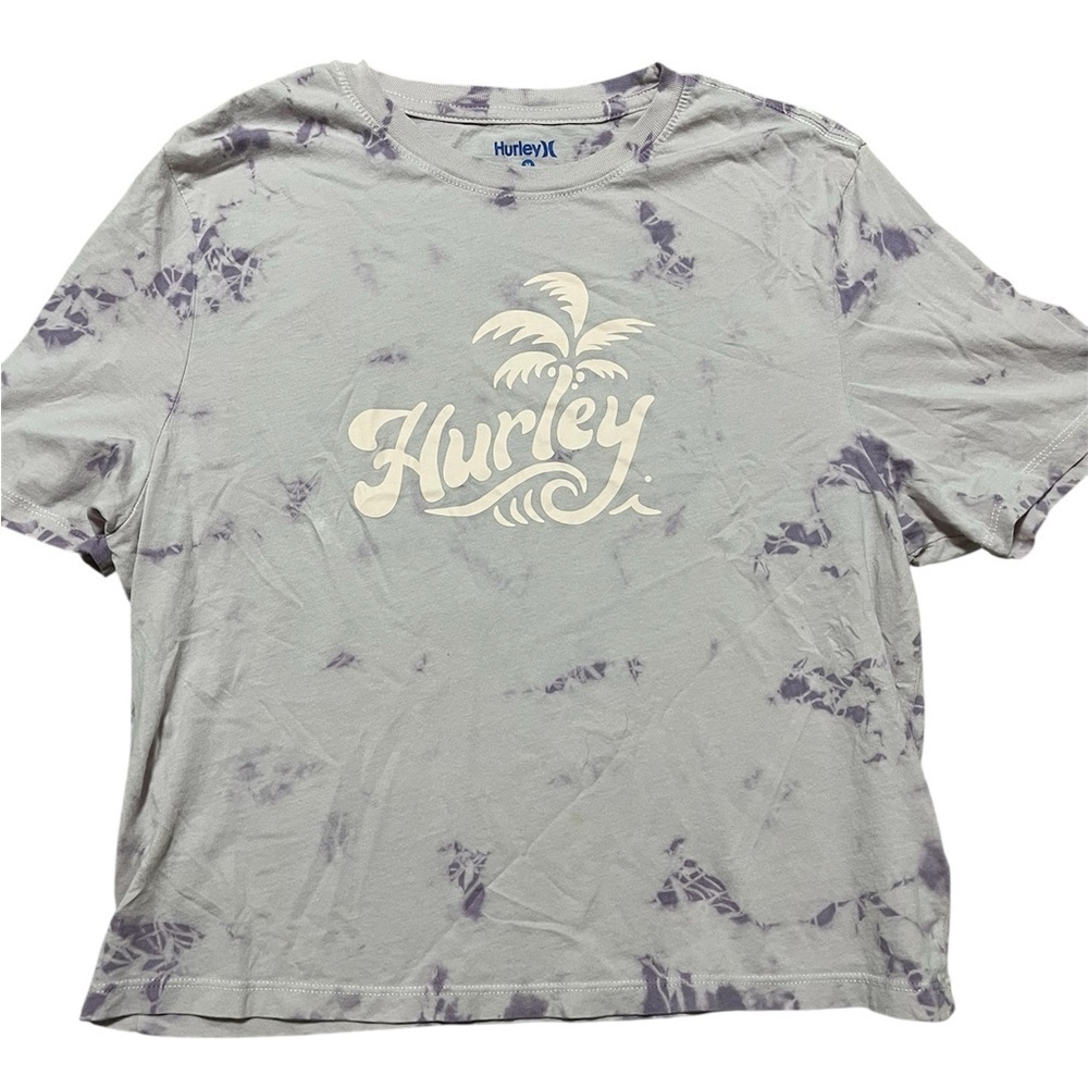 Hurley Surf Lavender Tie-Dye Babydoll Tee Palm Logo Size Medium Crop Beach Vacay